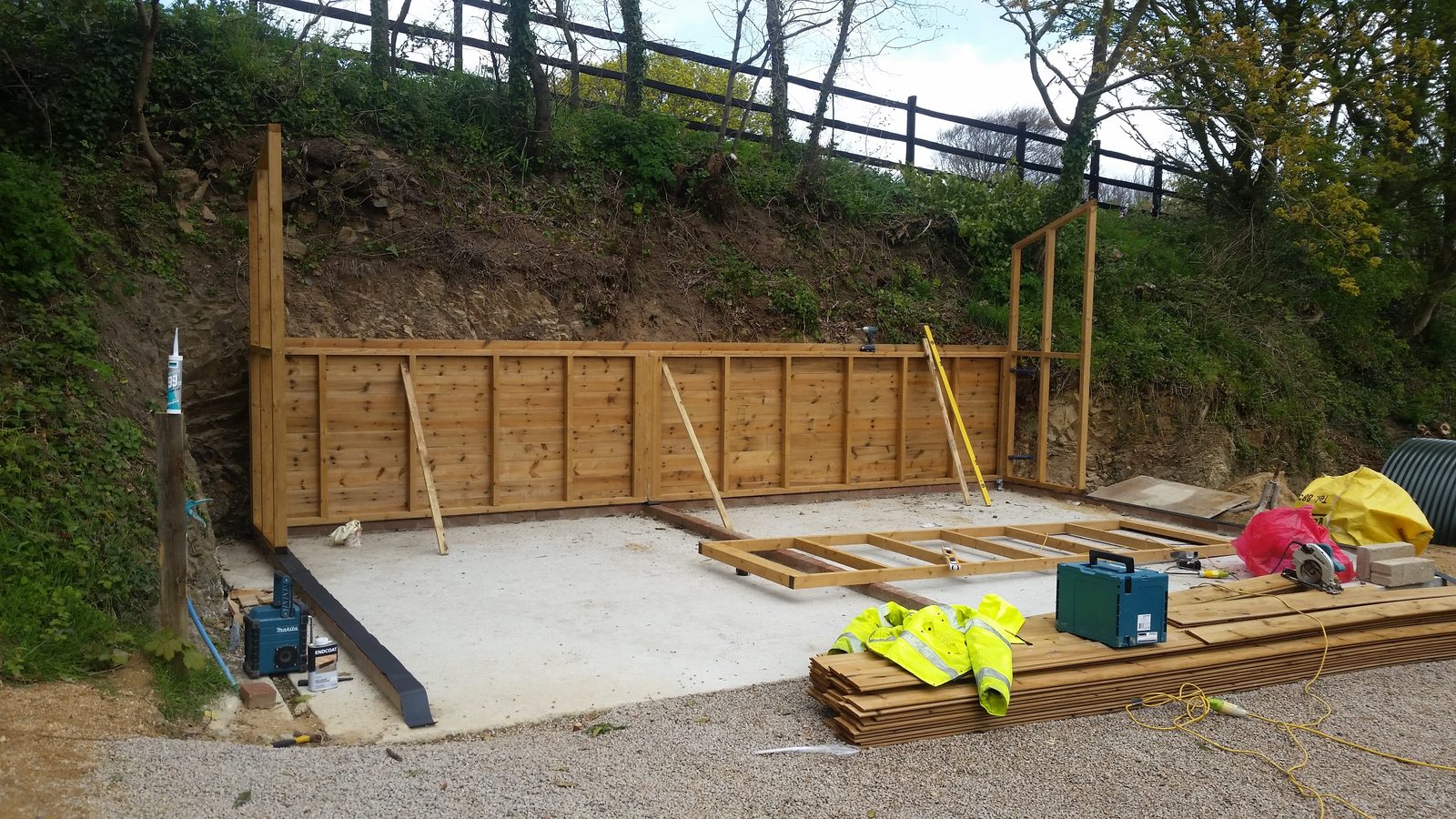 Timber frame outbuilding under construction